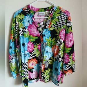 Alfred Dunner Tropical Button Women's Petite Size 18 Floral